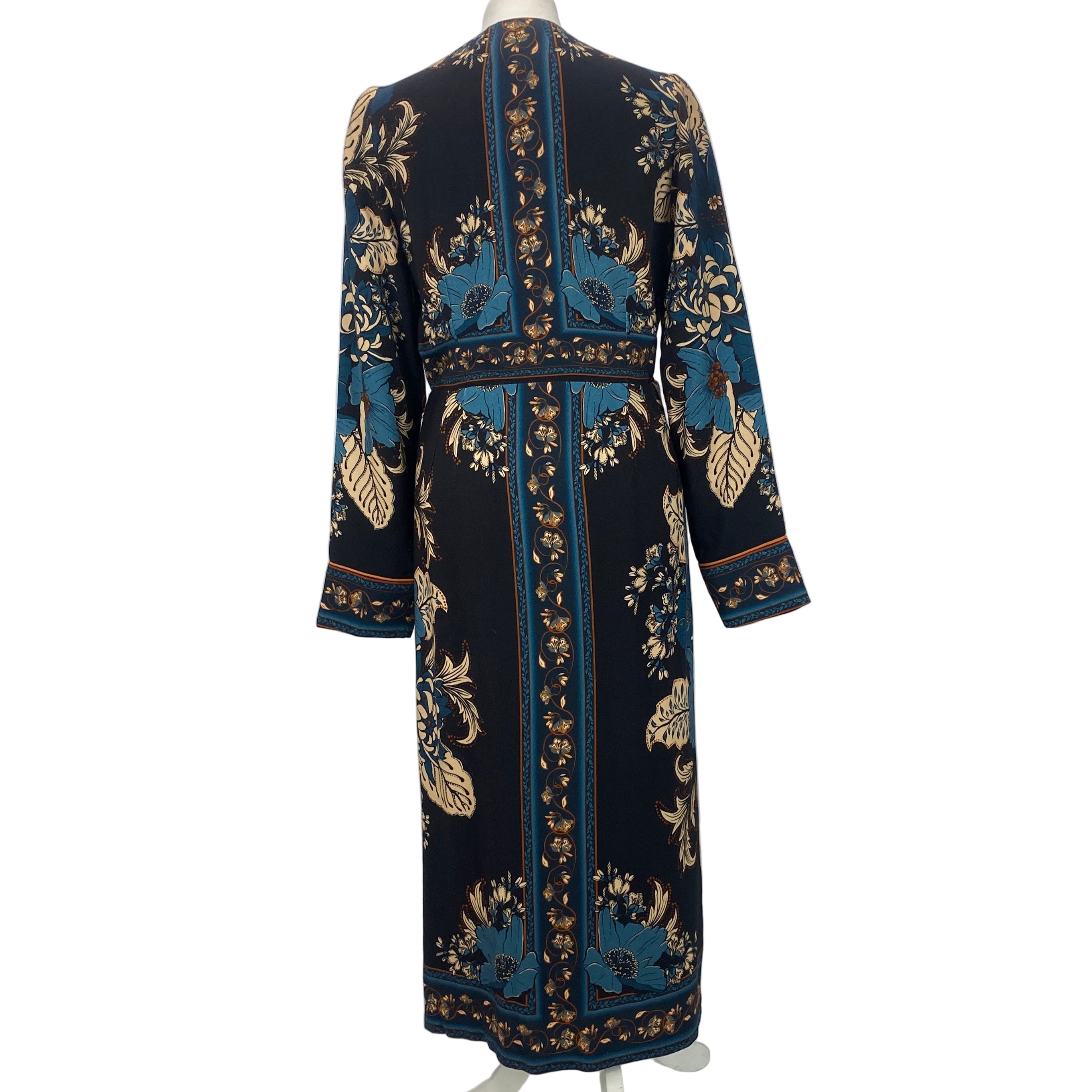 Farm Rio £340 Black Tapestry Blossom Wrap Midi Dress S
