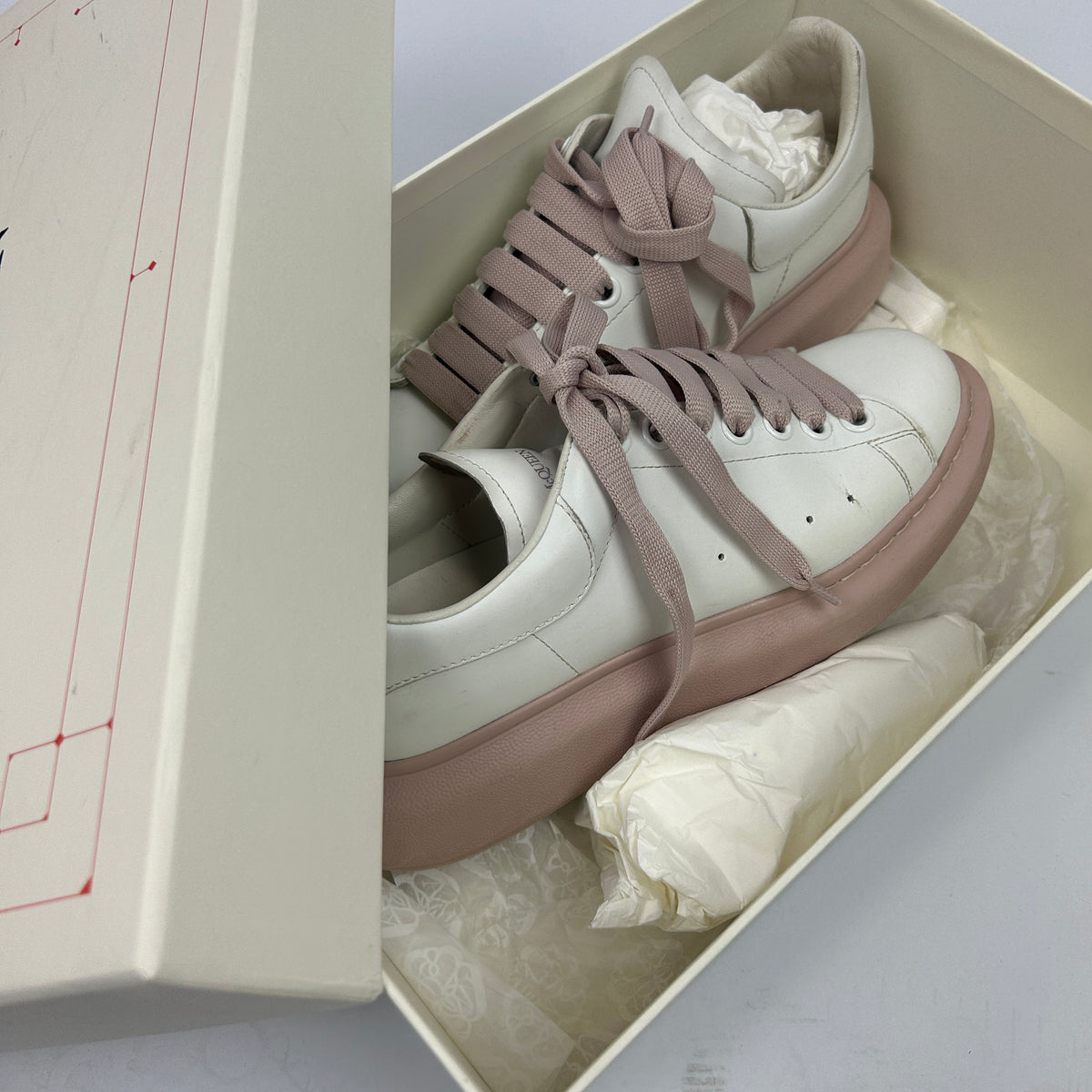 Alexander McQueen White & Rose Leather Runway Trainers 39