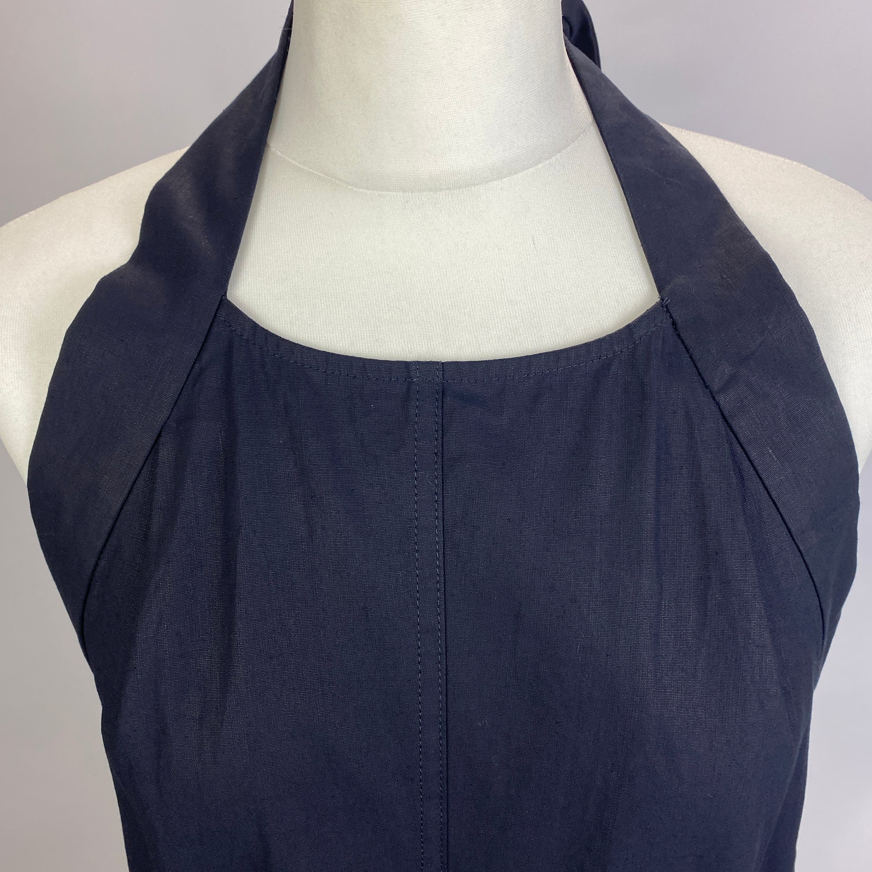 Studio Nicholson Navy Coated Linen Halterneck Dress L