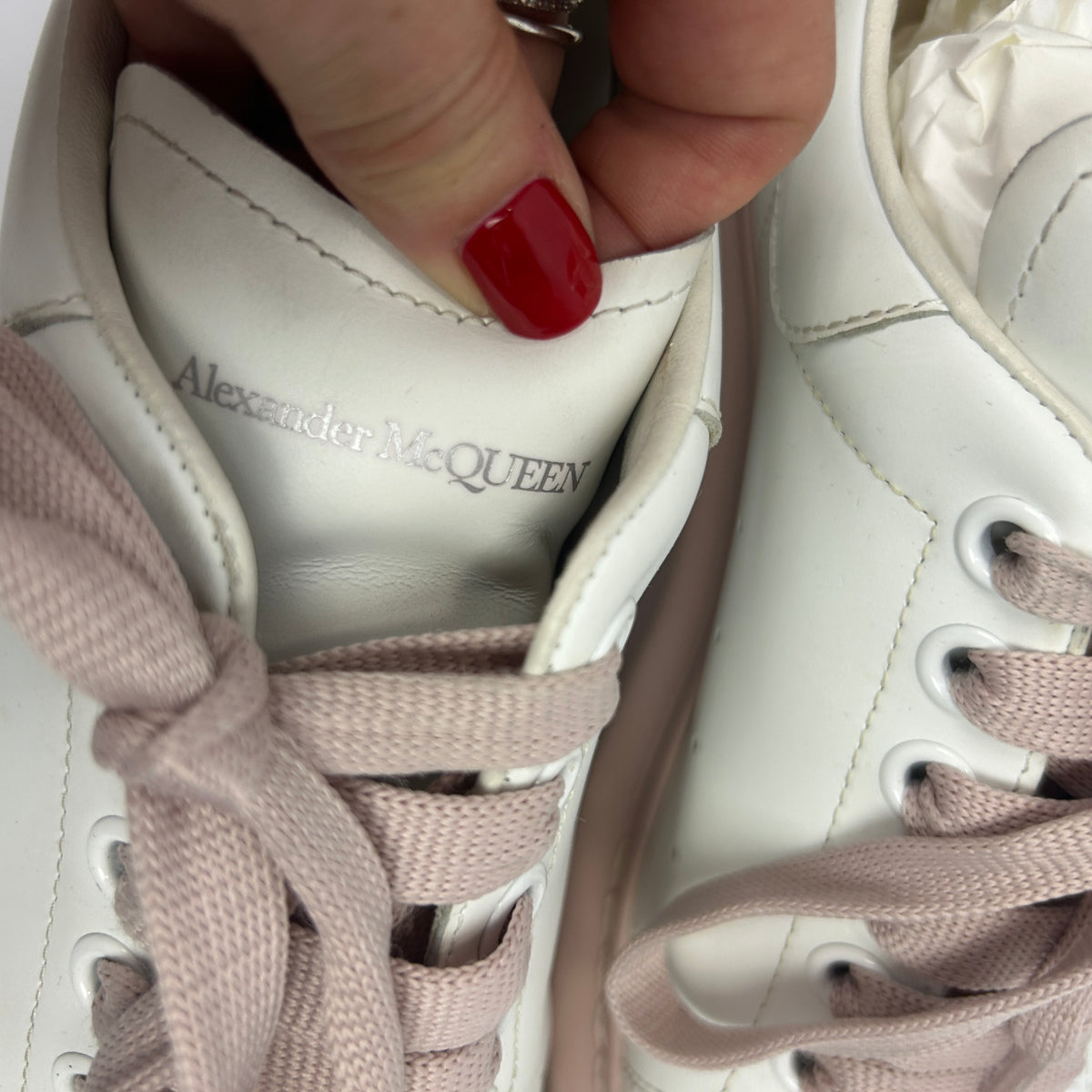 Alexander McQueen White & Rose Leather Runway Trainers 39