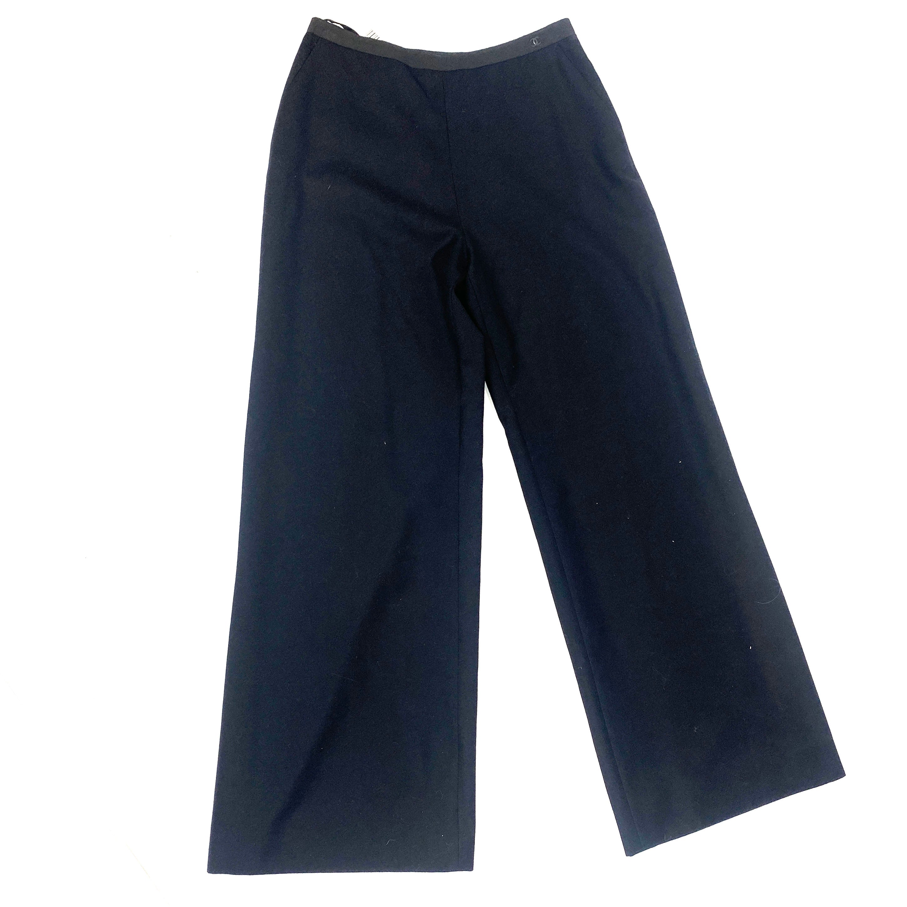 Chanel Black Wool & Cashmere Wide Leg Trousers S