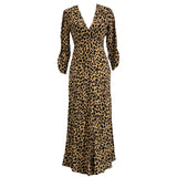 Rixo Camel & Black Cheetah Print Silk Maxi Dress S