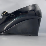 Chanel Brand New £1200 Black Patent Pointed Maryjane Wedge Heels 37.5