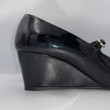 Chanel Brand New £1200 Black Patent Pointed Maryjane Wedge Heels 37.5