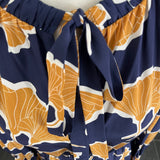 Jason Wu £600 Navy & Mustard Pure Silk Gingko Print Shirtwaister Dress S/M/L