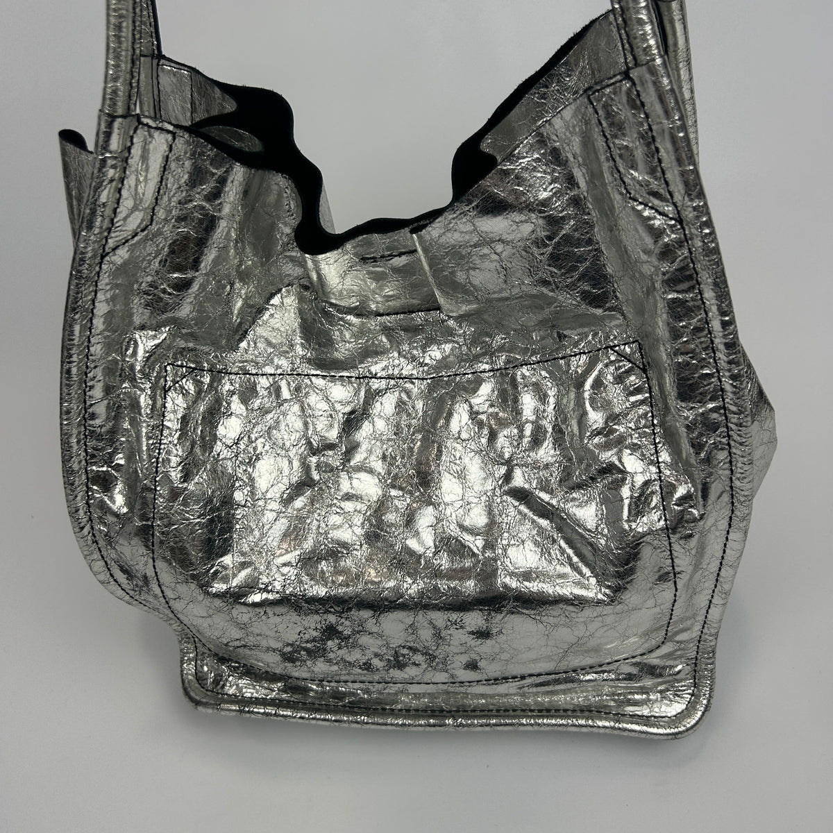 Proenza Schouler Silver Crinkle Leather Tote Bag