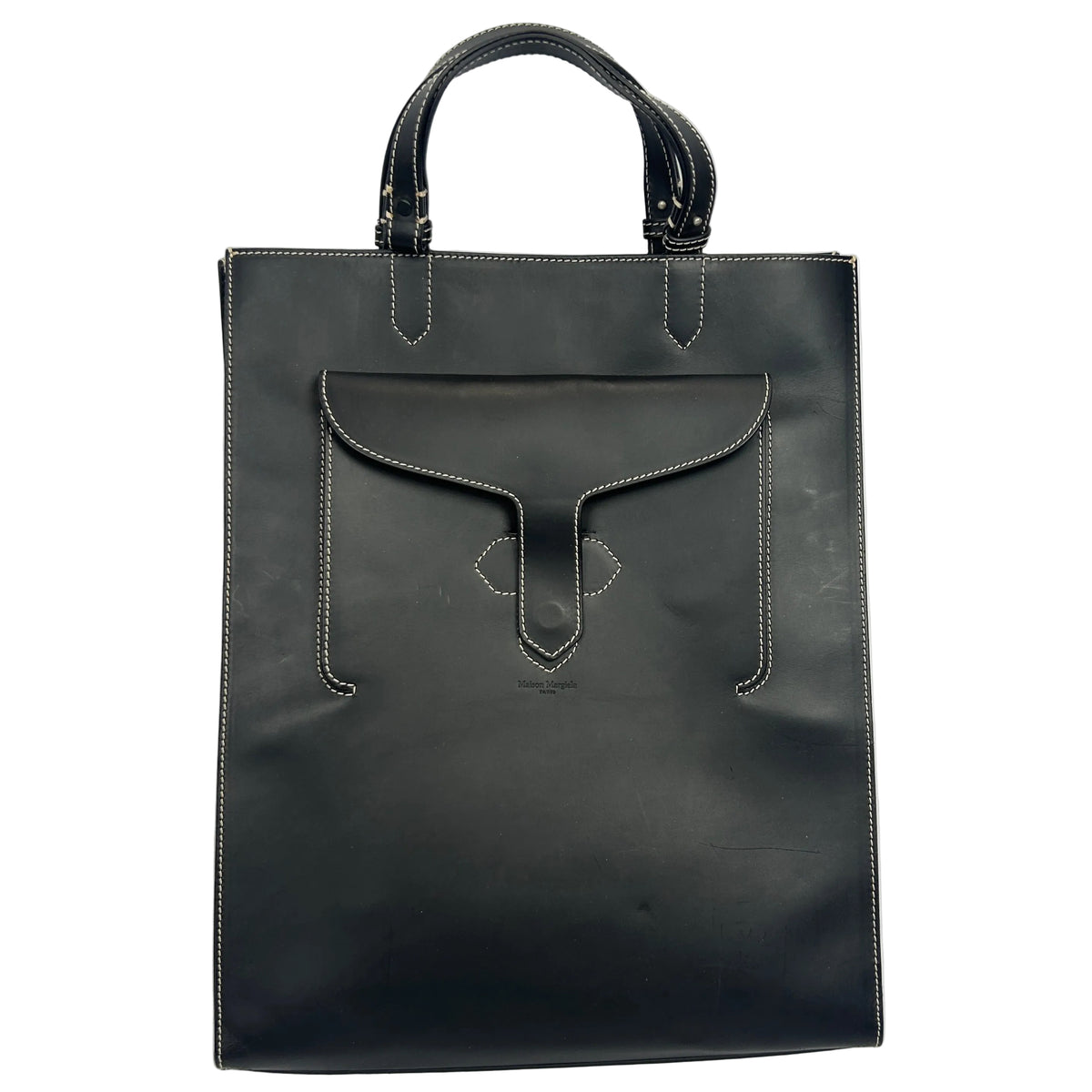 Martin Margiela Black Leather Satchel Tote Bag