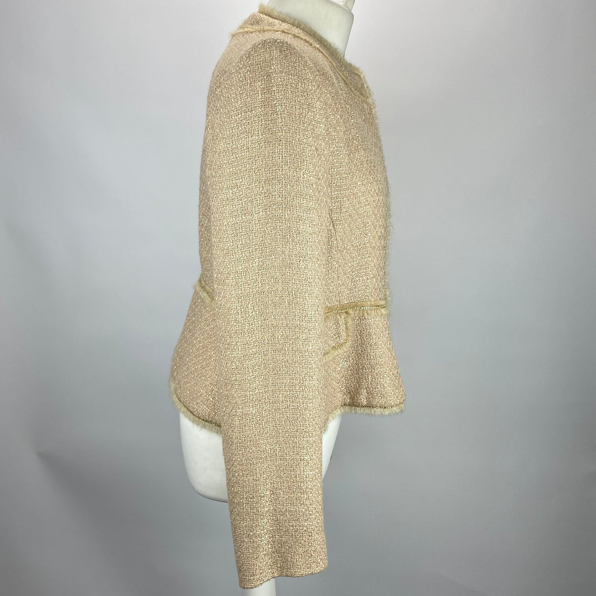 Salvatore Ferragamo New Vanilla Tweed Fringed Jacket XL