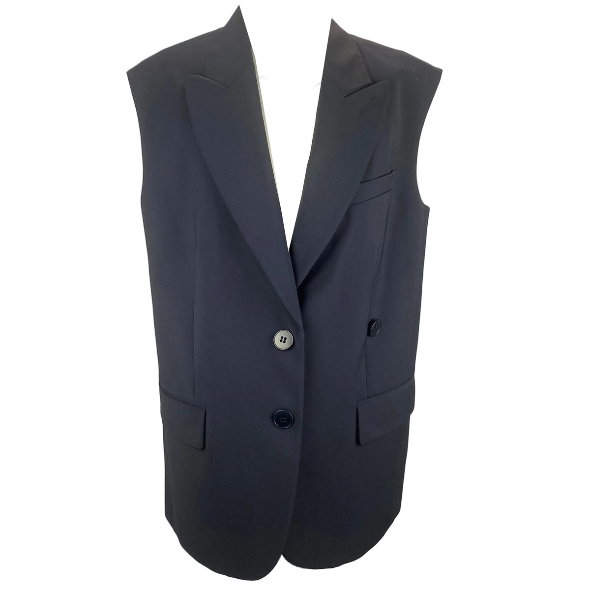 Tibi New £400 Navy Tropical Wool Sleeveless Liam Jacket XS