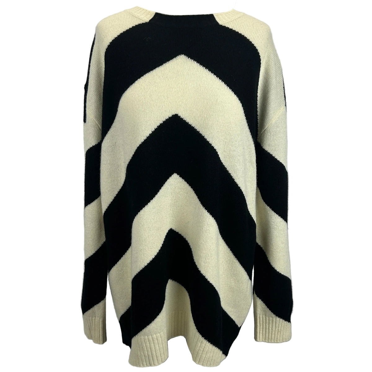 Valentino Black & Ivory Chevron Knit Wool Sweater XL
