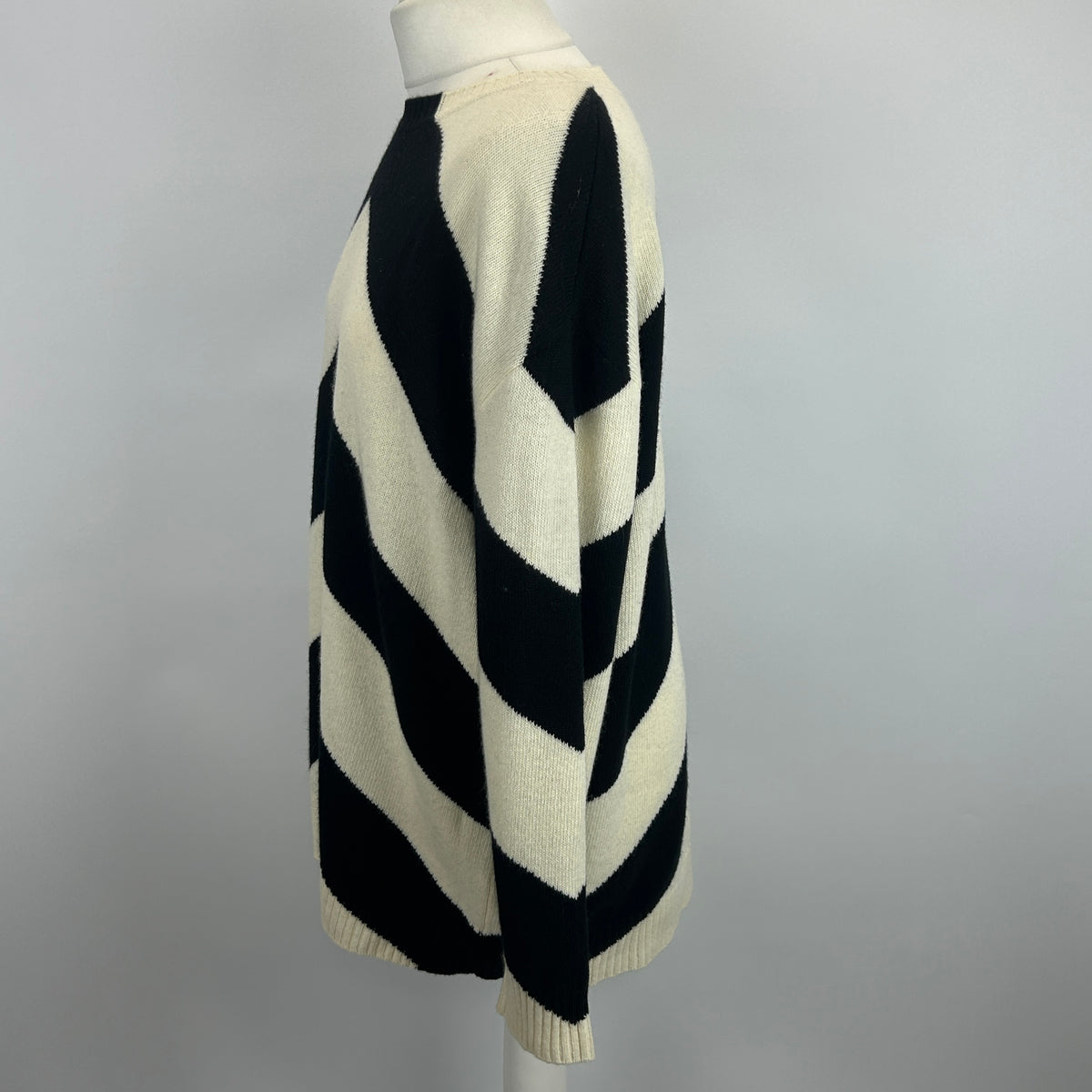 Valentino Black & Ivory Chevron Knit Wool Sweater XL