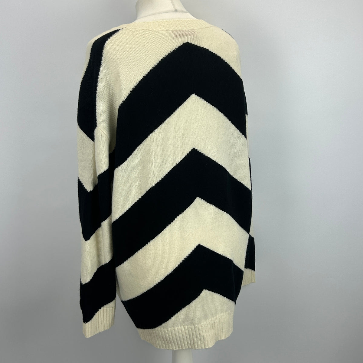 Valentino Black & Ivory Chevron Knit Wool Sweater XL