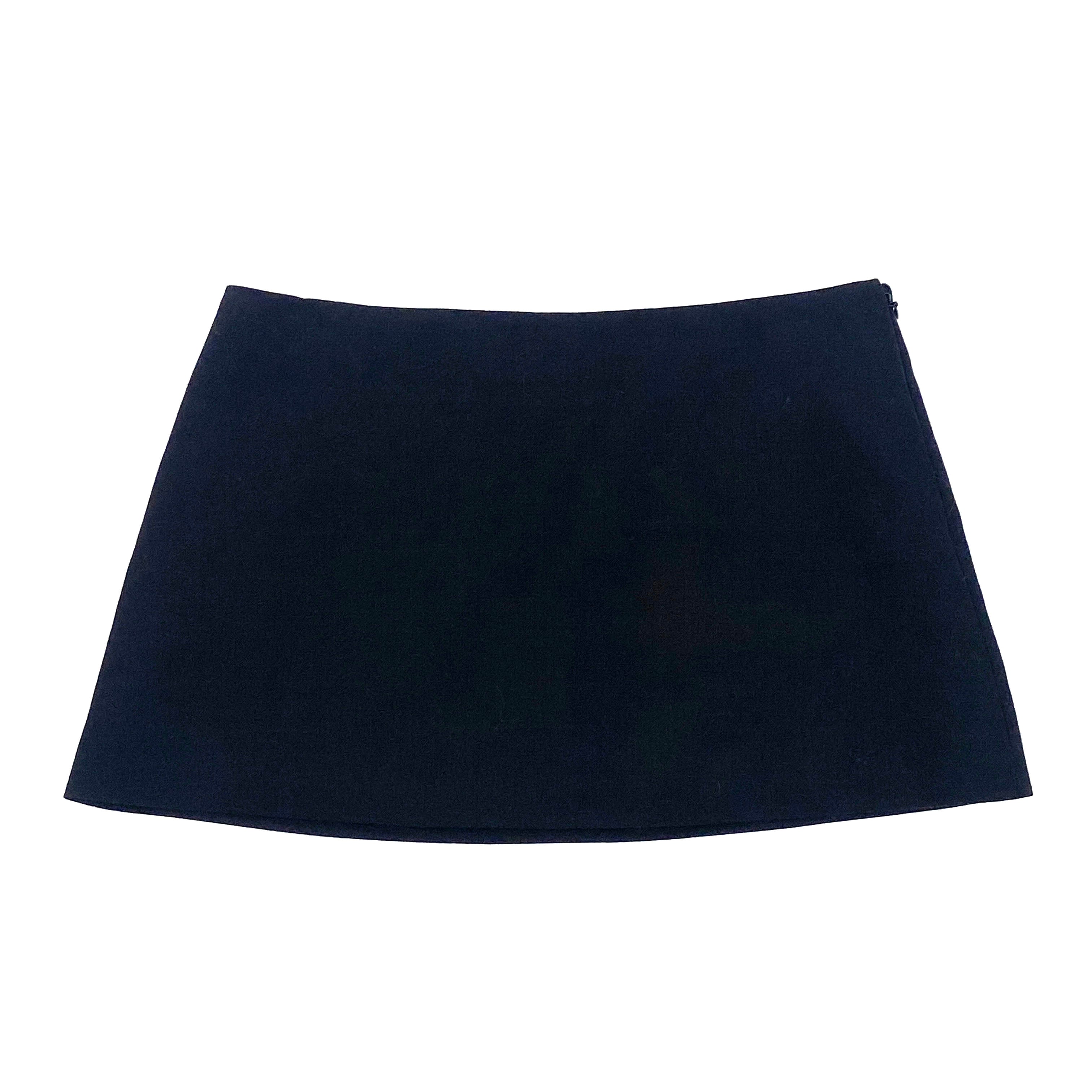 Prada New Black Wool A-Line Micro Skirt XXS