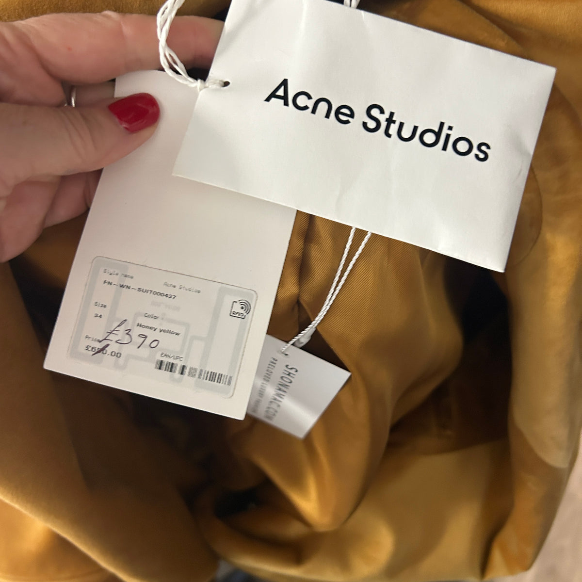 Acne Studios New £650 Honey Yellow Velvet Blazer S-M
