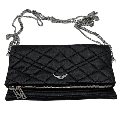 Zadig & Voltaire £430 Black Quilted Fold Over Evening Bag