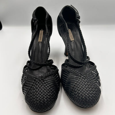 Bottega Veneta Navy Intrecciato Leather Heels 38.5