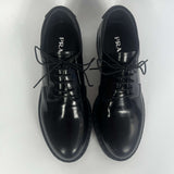 Prada £890 Black Brushed Leather Derby Shoes 41