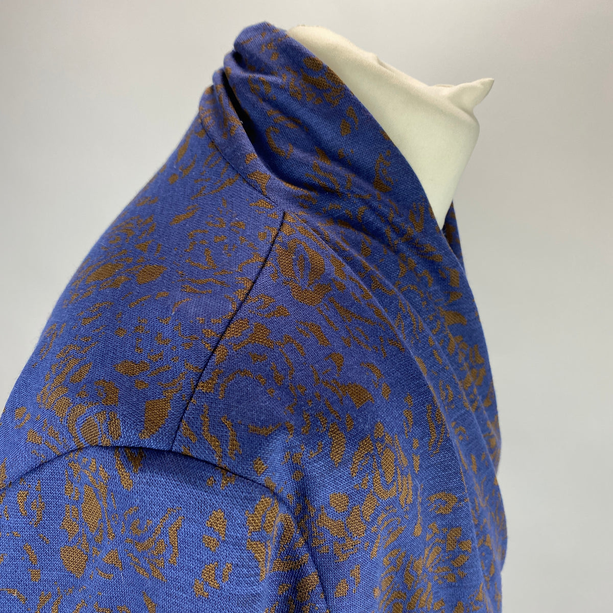 The Fold Blue & Bronze Wool Jersey Wrap Dress L