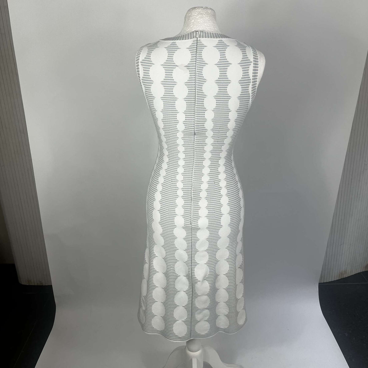 Alaia Ivory & Sky Blue Geometric Jacquard Midi Dress XXS