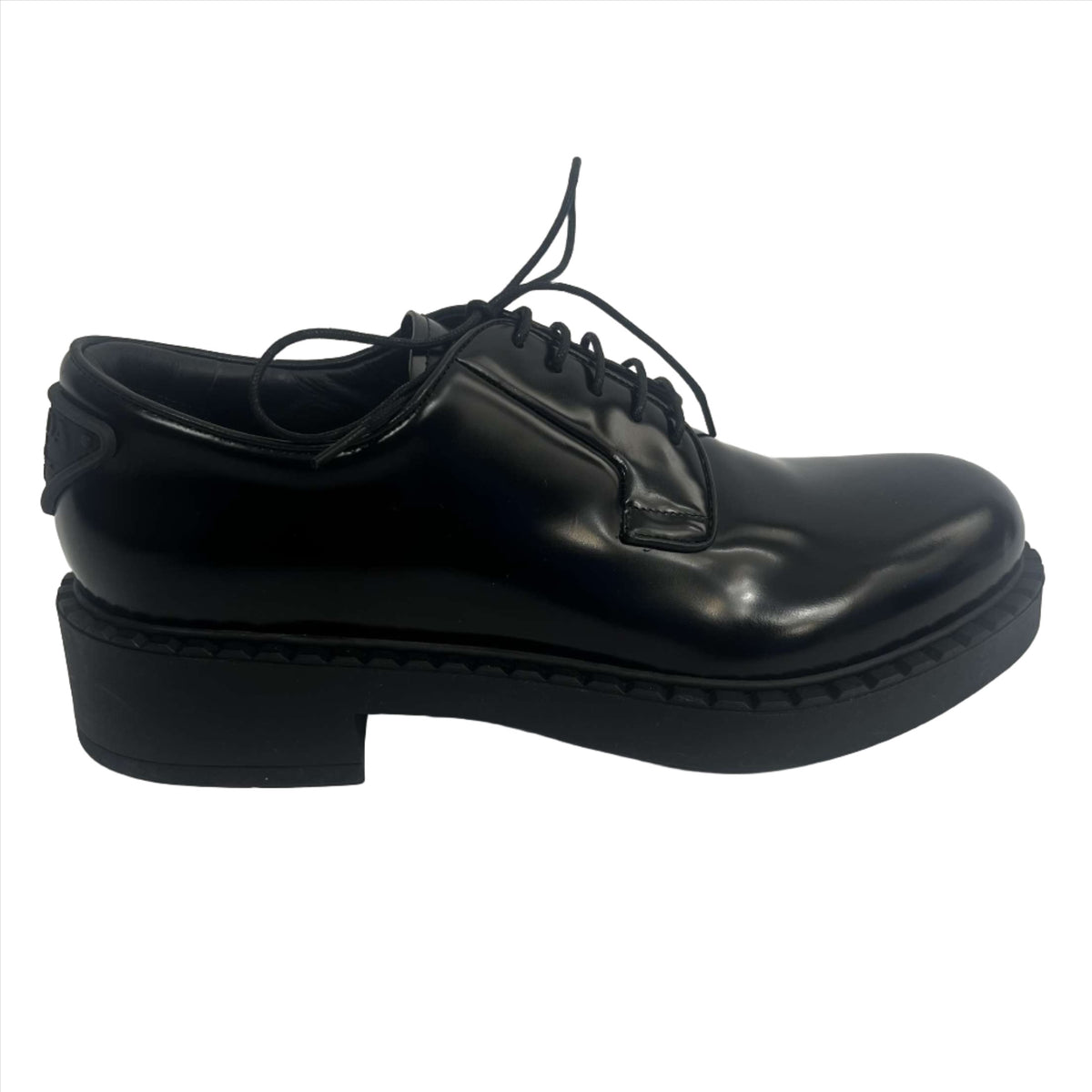 Prada £890 Black Brushed Leather Derby Shoes 41