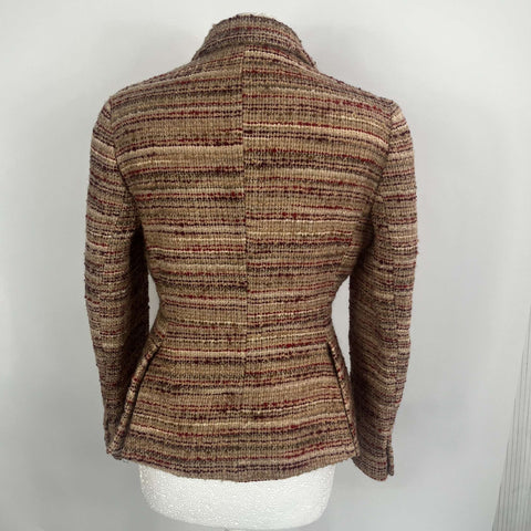 Prada Cream & Red Tweed Wool & Mohair Jacket L