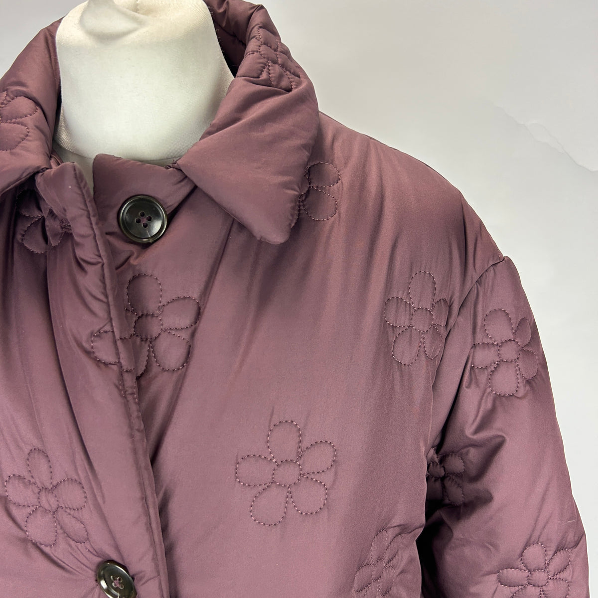Eleph New £875 Aubergine Flower Puff Long Coat XS-S