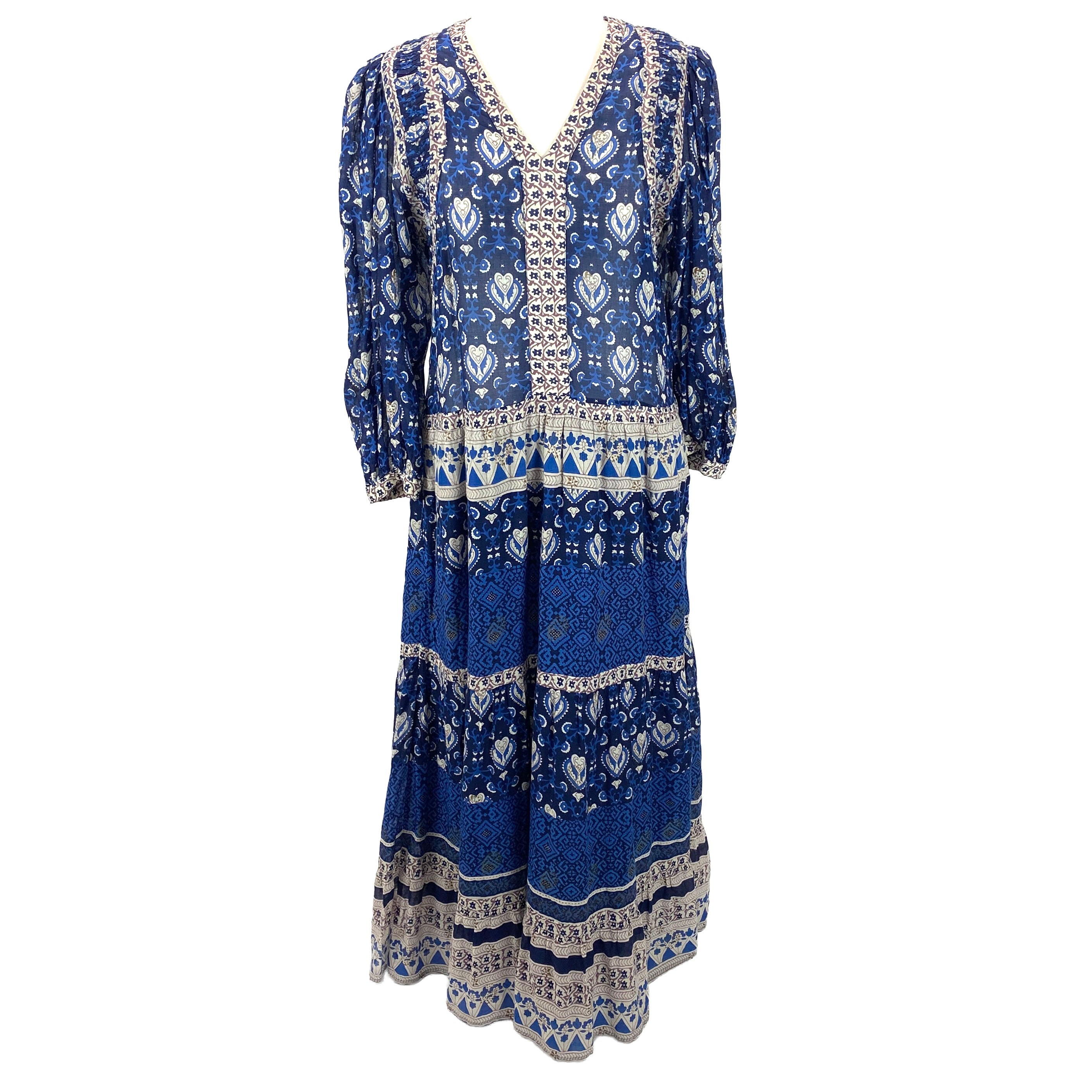 Sea New York Blue Print Balloon Sleeve Maxi Dress S