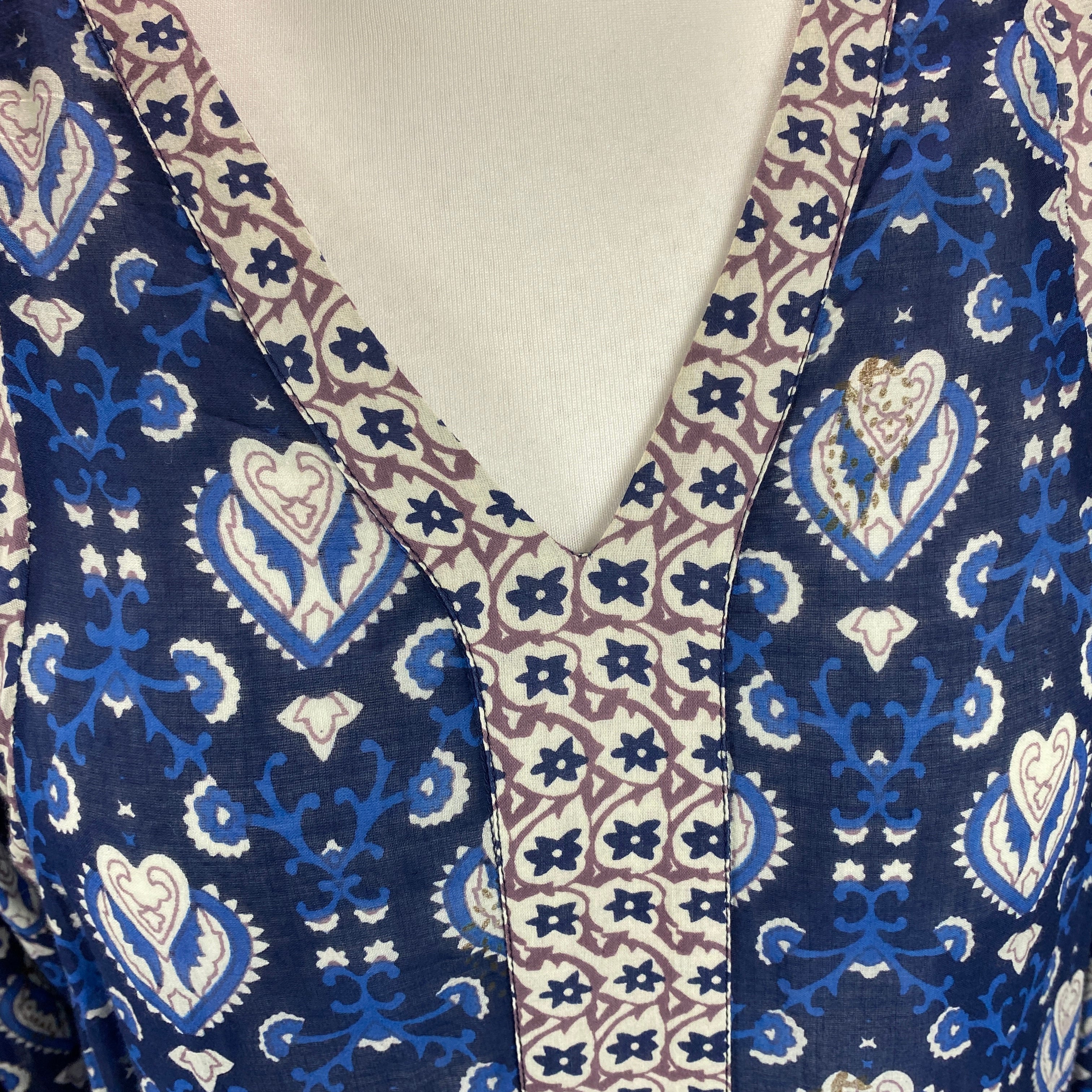 Sea New York Blue Print Balloon Sleeve Maxi Dress S