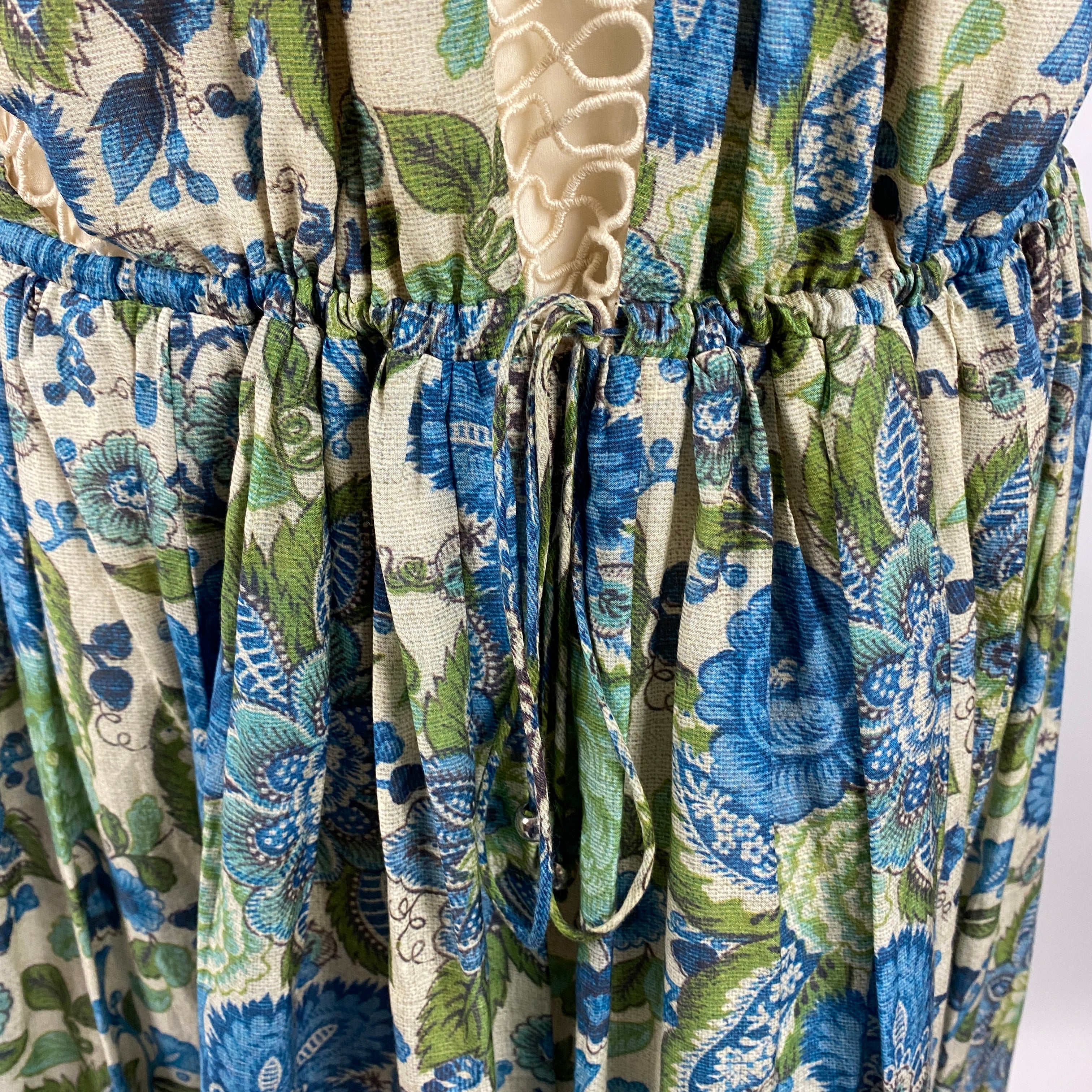 Zimmermann Green & Blue Floral Drawstring Maxi Dress S
