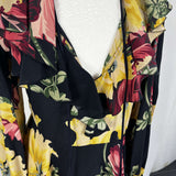 Etro Black Floral  Printed Silk Chiffon Midi Dress S