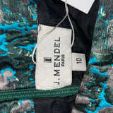 J Mendel $6000 Aqua & Bronze Brocade Evening Gown S