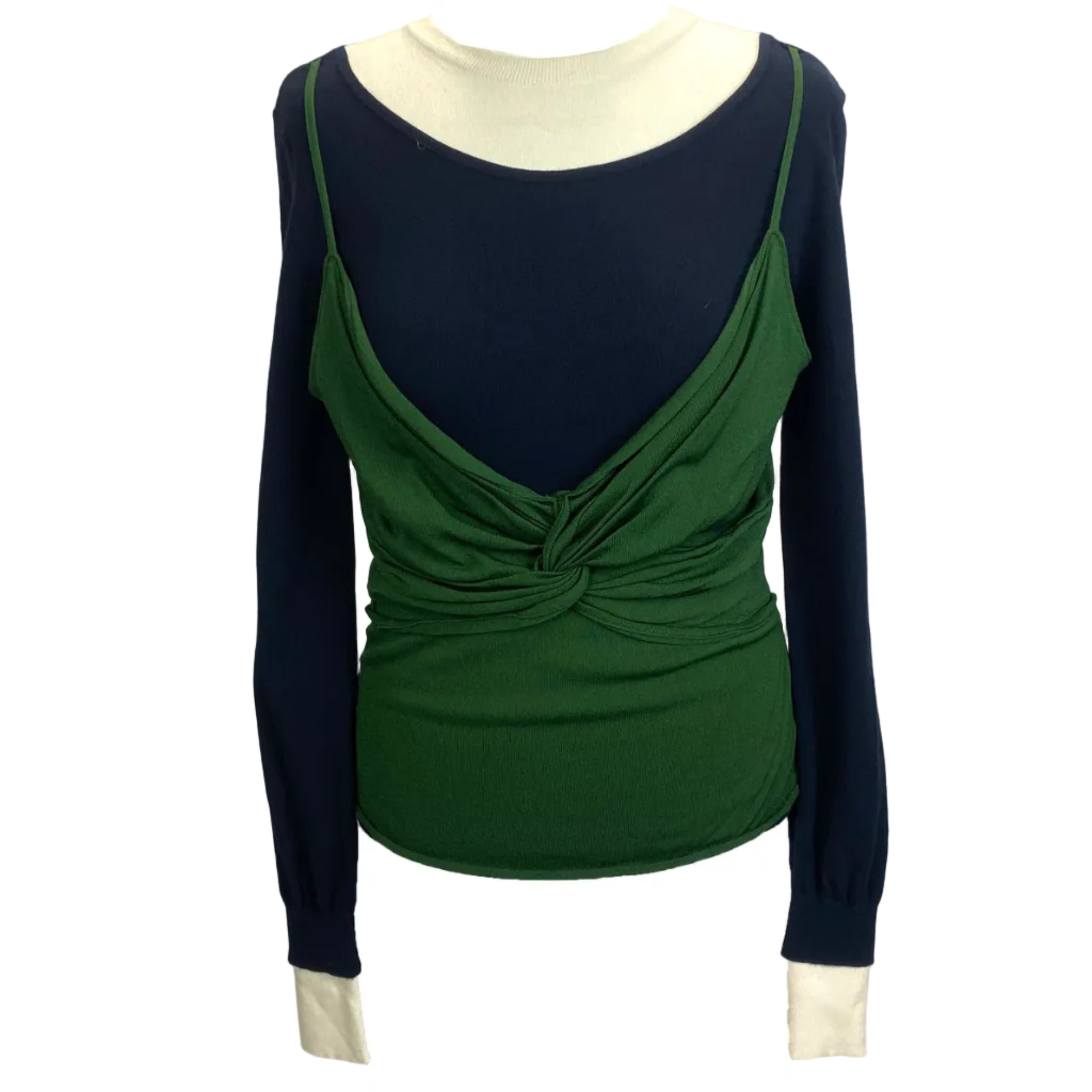 JW Anderson New Navy Emerald & Ivory 3-Layer Top S