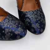 Aquazzura Navy & Silver Brocade Heels 38