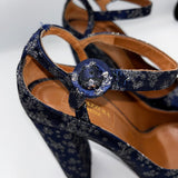 Aquazzura Navy & Silver Brocade Heels 38