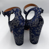 Aquazzura Navy & Silver Brocade Heels 38