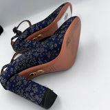 Aquazzura Navy & Silver Brocade Heels 38