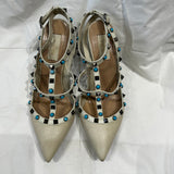 Valentino Cream Rolling Rockstud Turquoise Ankle Strap Sandals 40