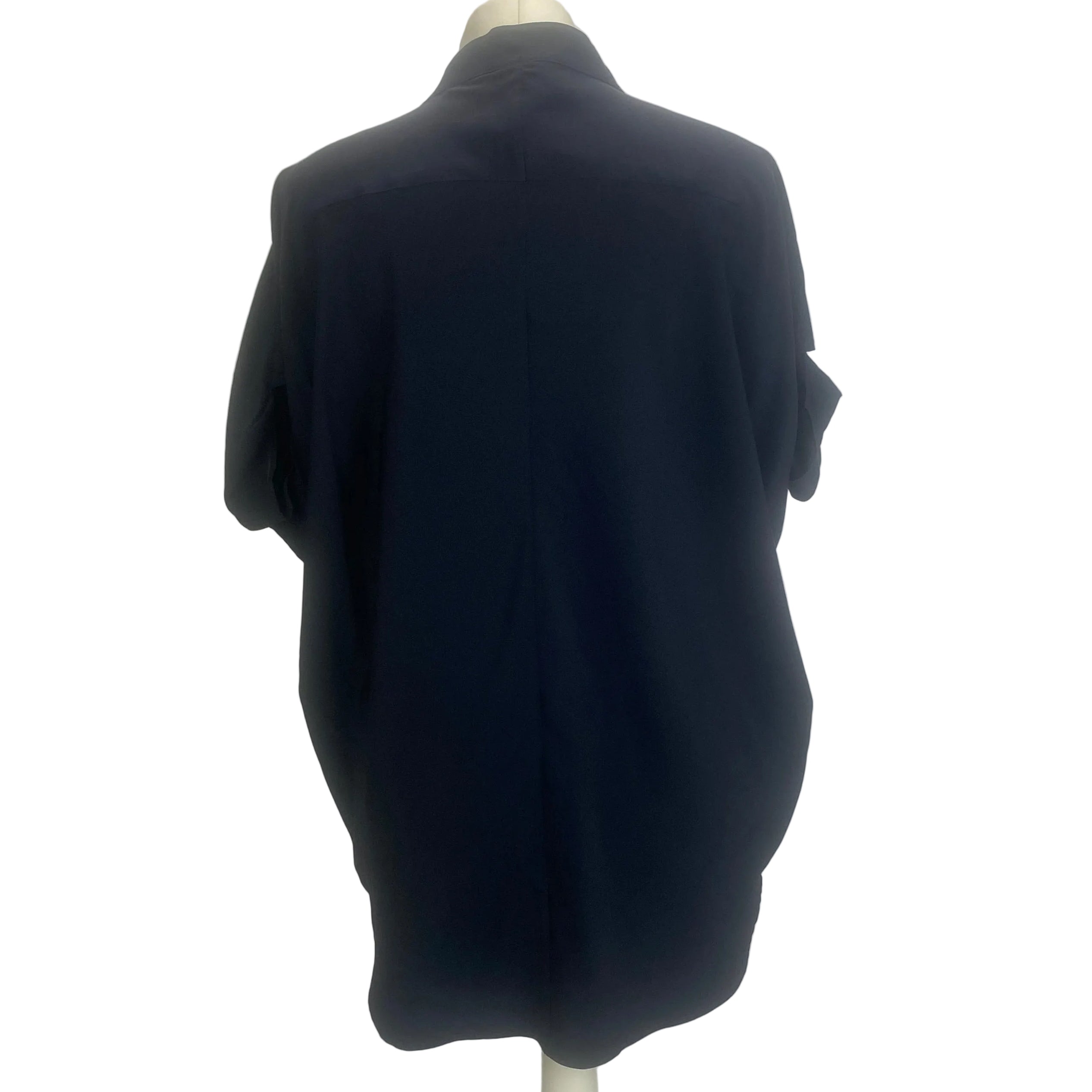 Zero + Maria Cornejo £492 Navy Stretch Silk Collarless Shirt XS