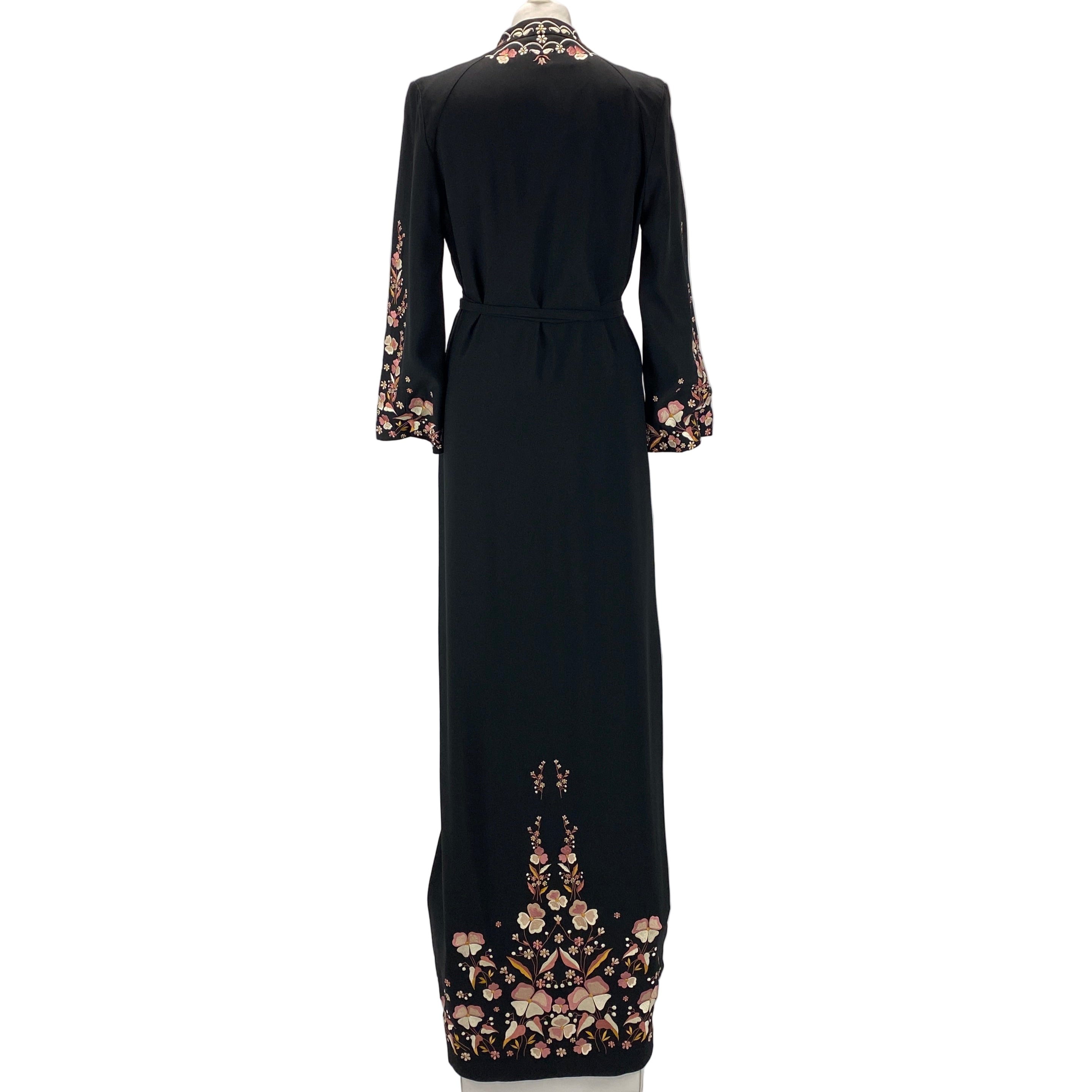 Vilshenko Black Embroidered Crepe Belted Maxi Dress UK10