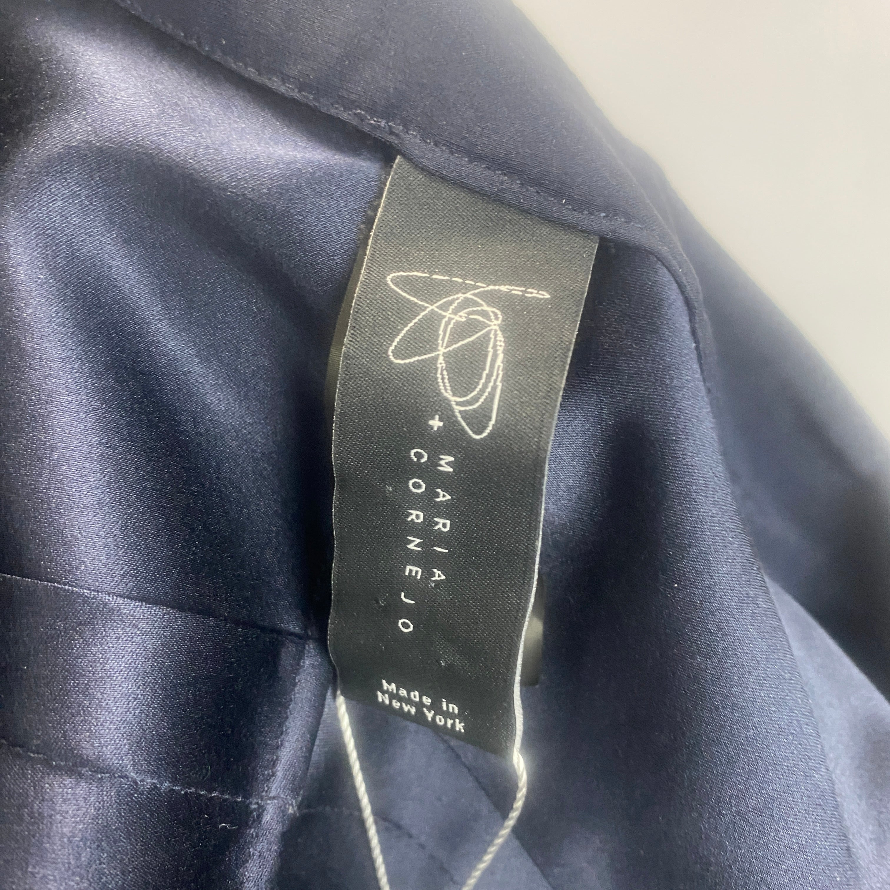 Zero + Maria Cornejo £492 Navy Stretch Silk Collarless Shirt XS