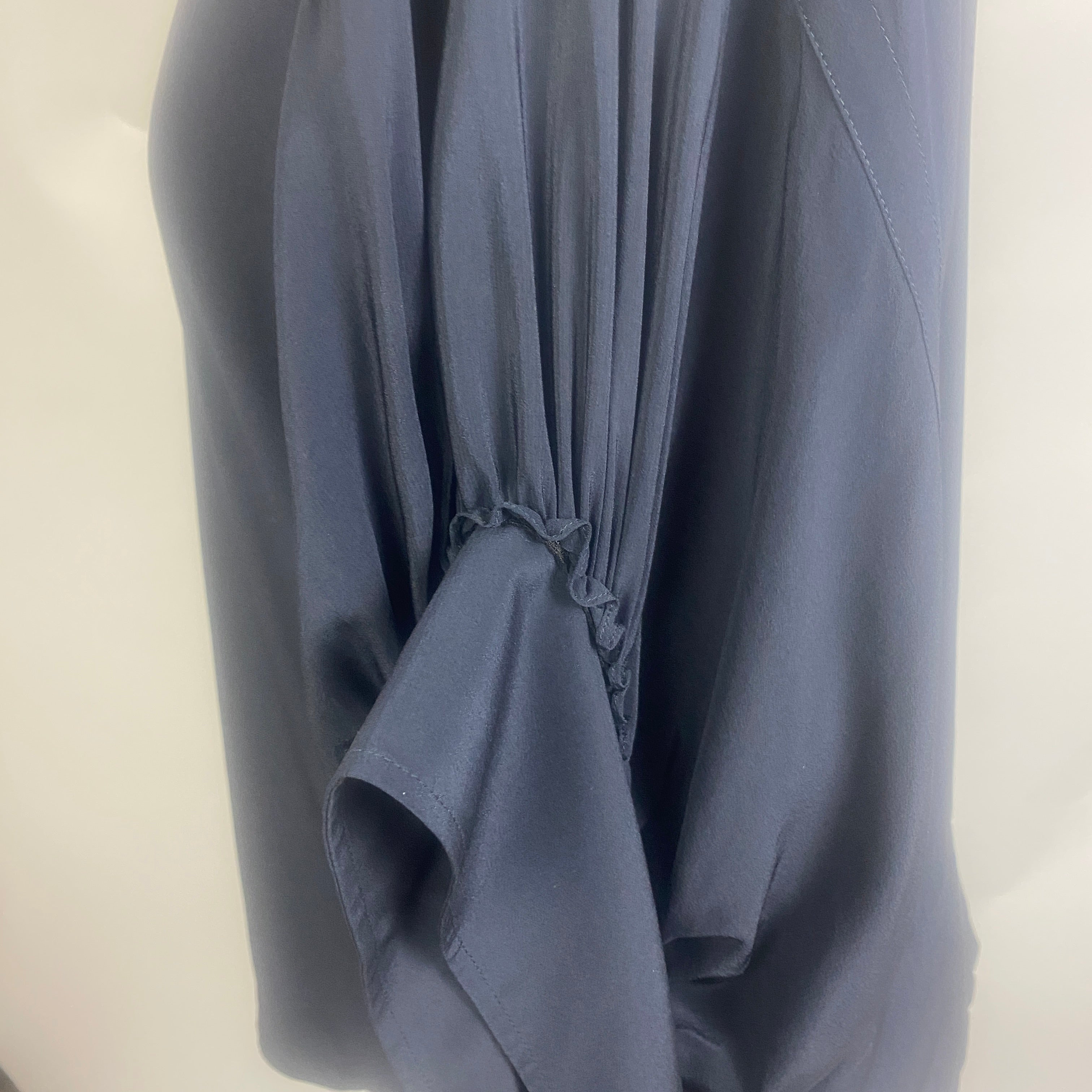JW Anderson New Navy Silk Tie Sleeve Blouson Top XXS/XS/S/M