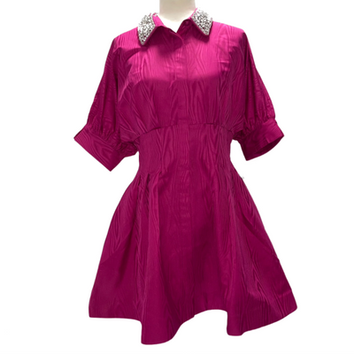 Rebecca Vallance Brand New £465 Magenta Taffeta Jewel Collar Dress M