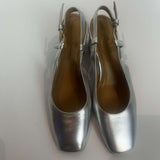 Russell & Bromley £295 Silver Leather Block Heel Slingbacks 39