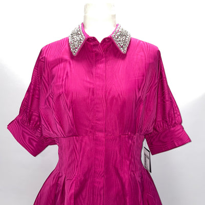 Rebecca Vallance Brand New £465 Magenta Taffeta Jewel Collar Dress M