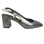 Russell & Bromley £295 Silver Leather Block Heel Slingbacks 39