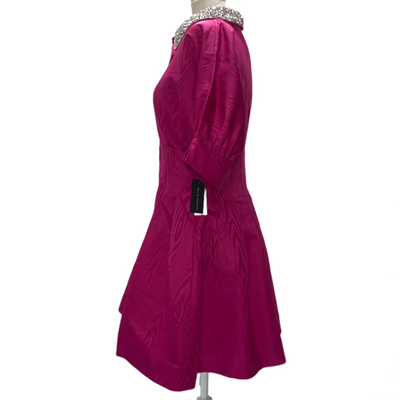 Rebecca Vallance Brand New £465 Magenta Taffeta Jewel Collar Dress M