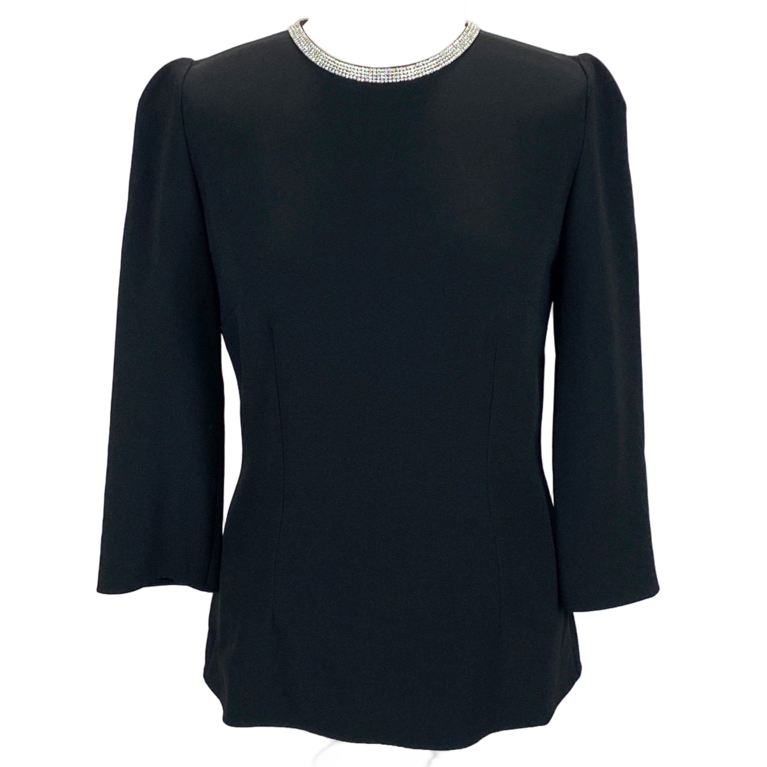 Dolce & Gabbana Black Crepe Top with Crystal Trim M