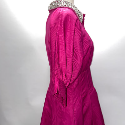 Rebecca Vallance Brand New £465 Magenta Taffeta Jewel Collar Dress M