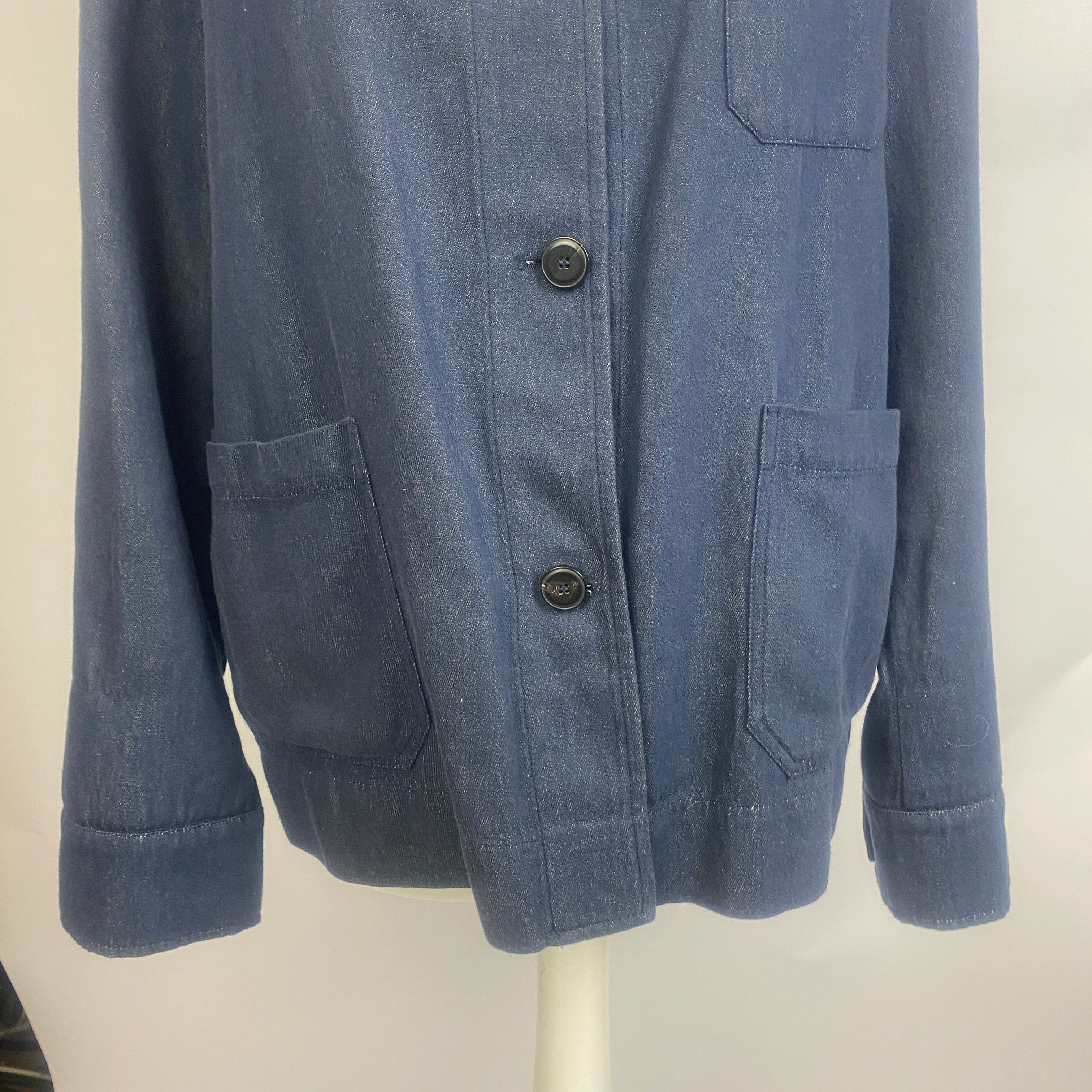 Pomandere £400 Navy Cotton & Linen Workmans Jacket XS