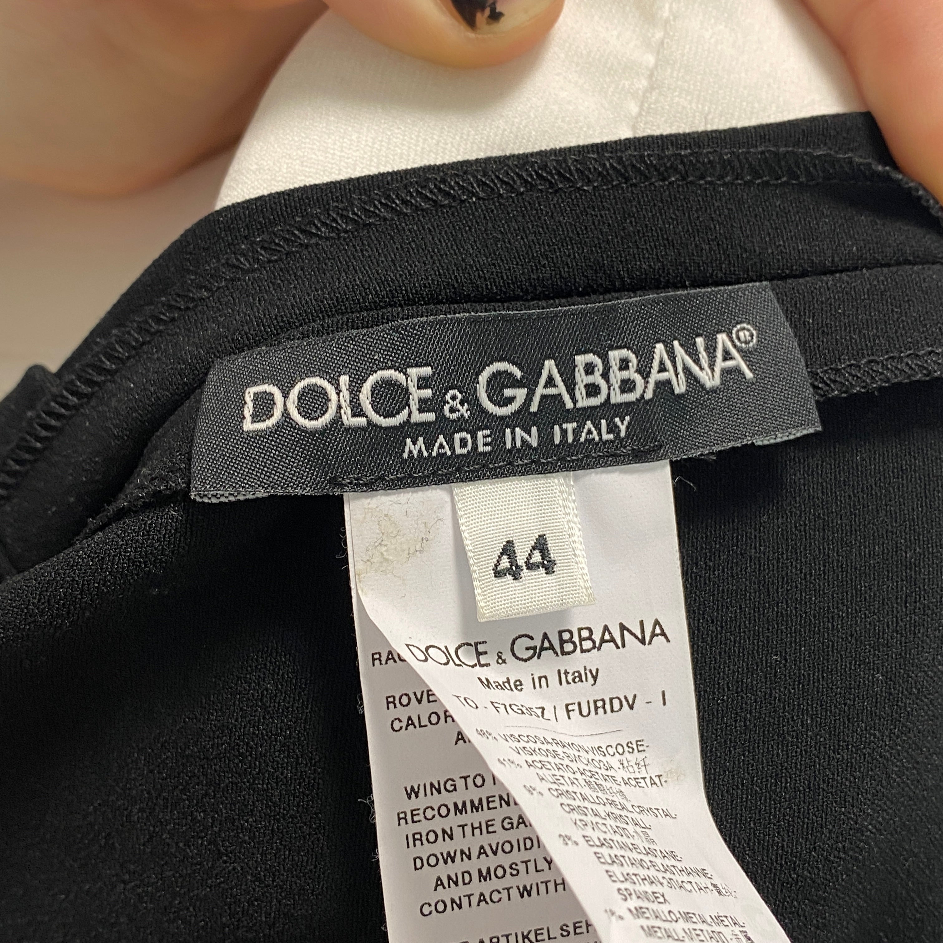Dolce & Gabbana Black Crepe Top with Crystal Trim M